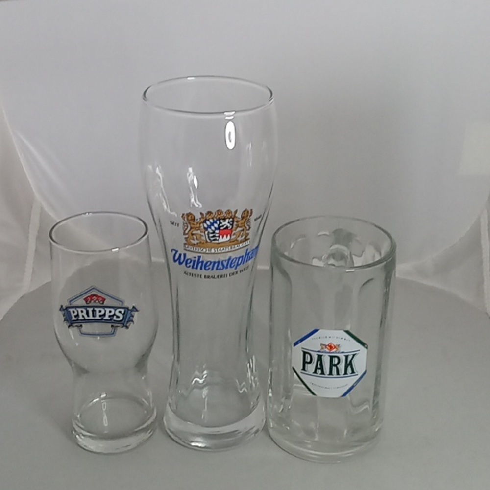 3 beer glasses Pripps Park Freundschaft Schliesst Mug Weihenstephan tall glass